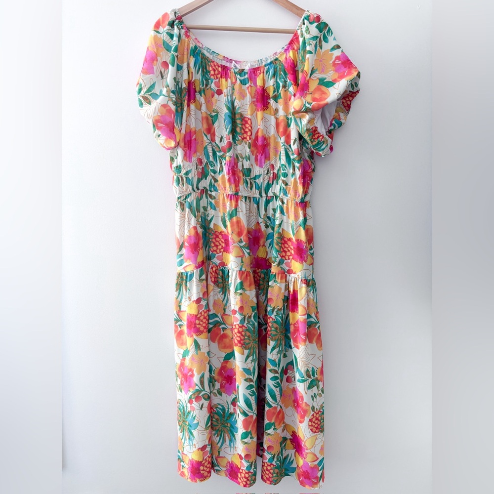 Grace Karin Tropical Floral Print Resortwear Vacation Midi Dress Size 2XL NWT - Picture 3 of 9